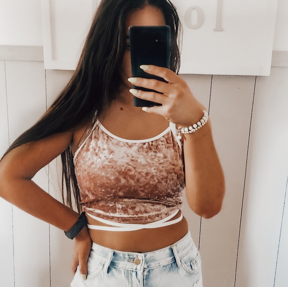 90s Style Velvet Pink Contrast Cami